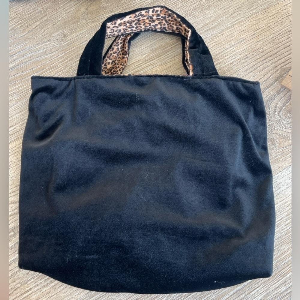 Inside Out Reversible Velvet Leopard Print Tote Bag Y2K Style - Picture 4 of 7